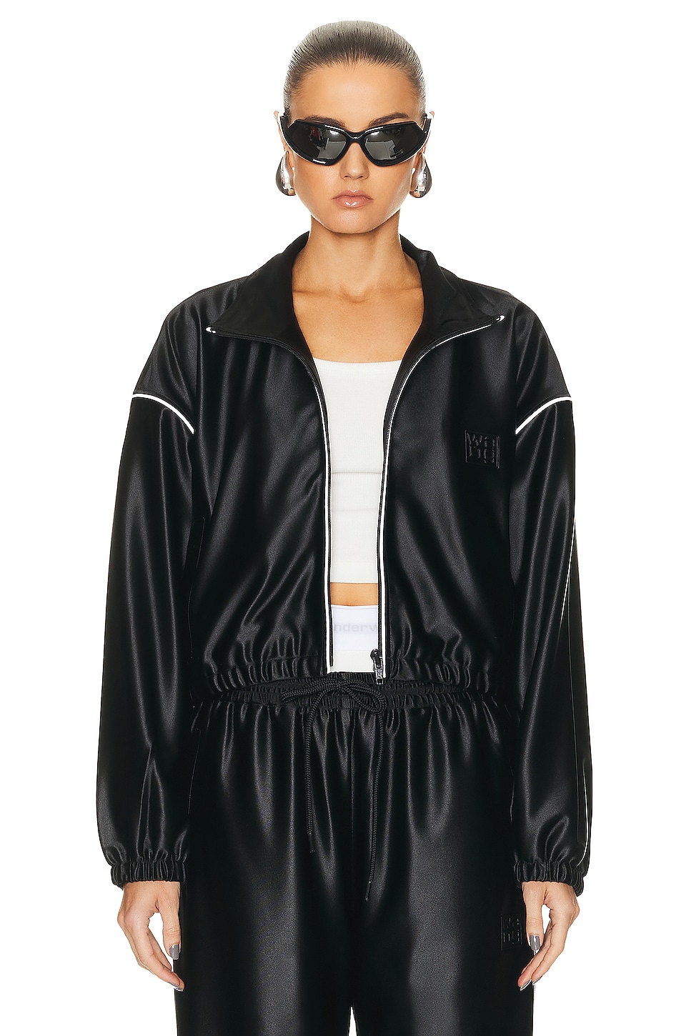 Image 1 of Alexander Wang Cropped Track Jacket in Black