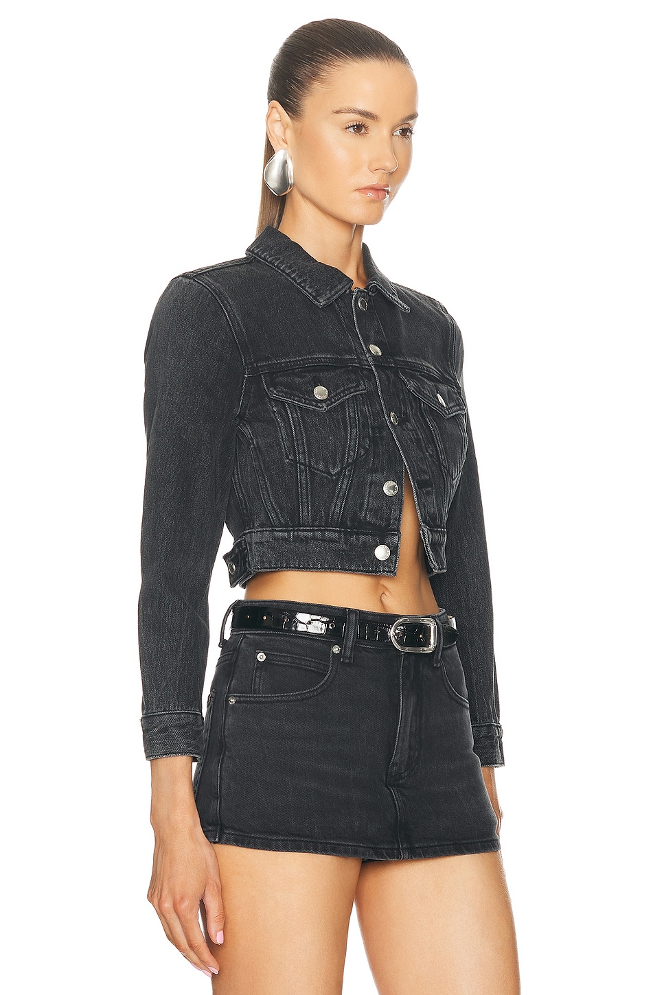 Shop Alexander Wang Shrunken Trucker Jacket In Grey Aged