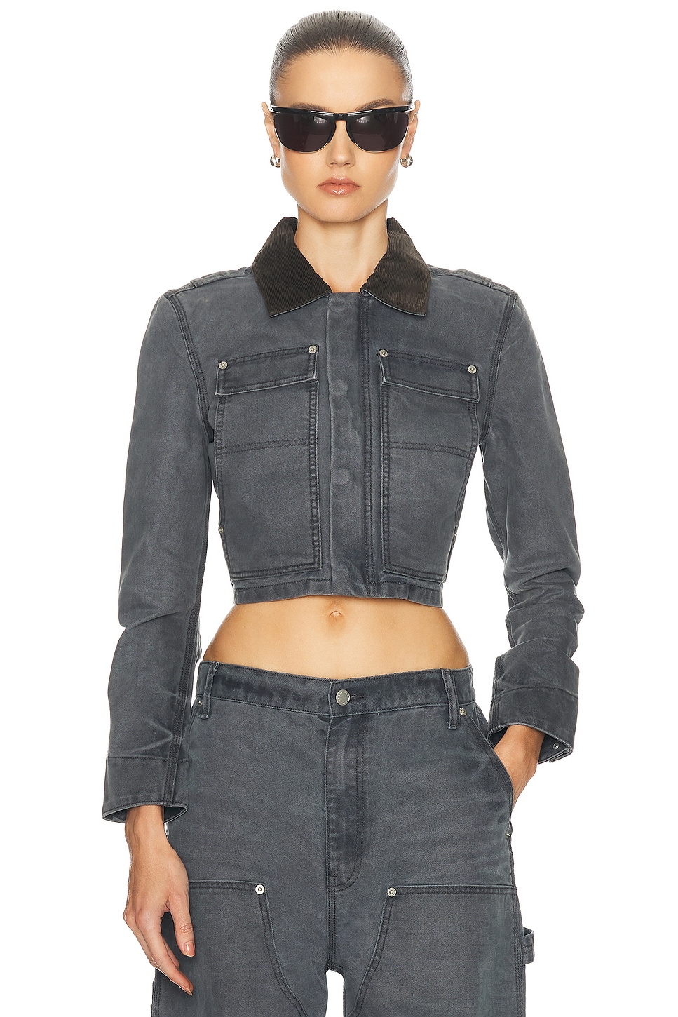 Image 1 of Alexander Wang Shrunken Workwear Jacket in Mirage Grey