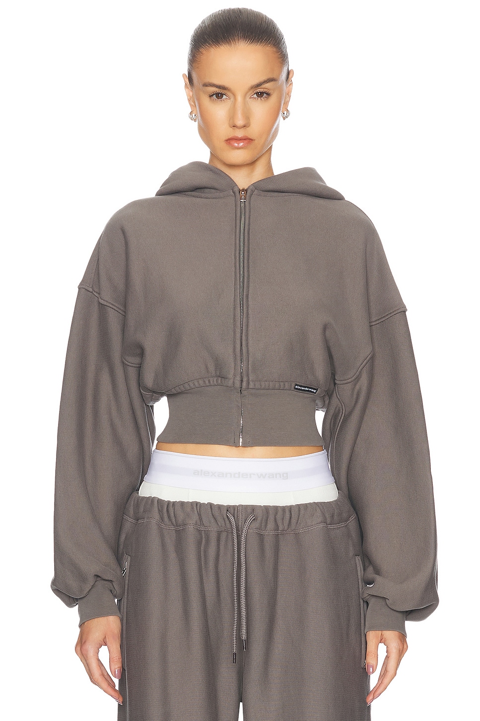 Image 1 of Alexander Wang Cropped Zip Up Jacket in Washed Granite