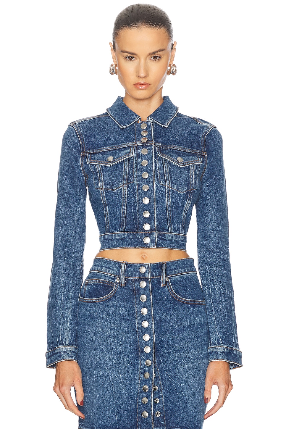 Shop Alexander Wang Snap Front Shrunken Trucker Jacket In Deep Blue