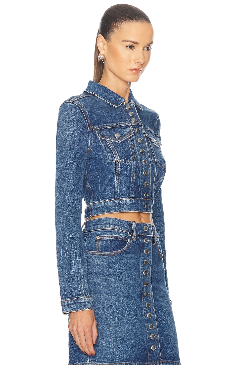 Shop Alexander Wang Snap Front Shrunken Trucker Jacket In Deep Blue