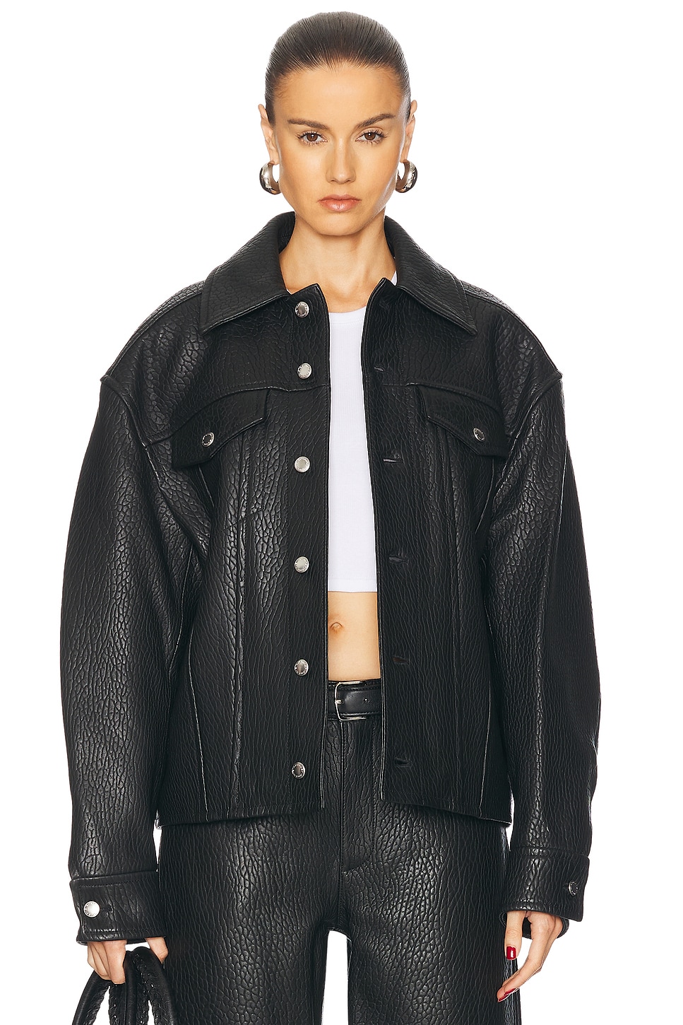 Shop Alexander Wang Oversized Curved Sleeve Trucker Jacket In Black