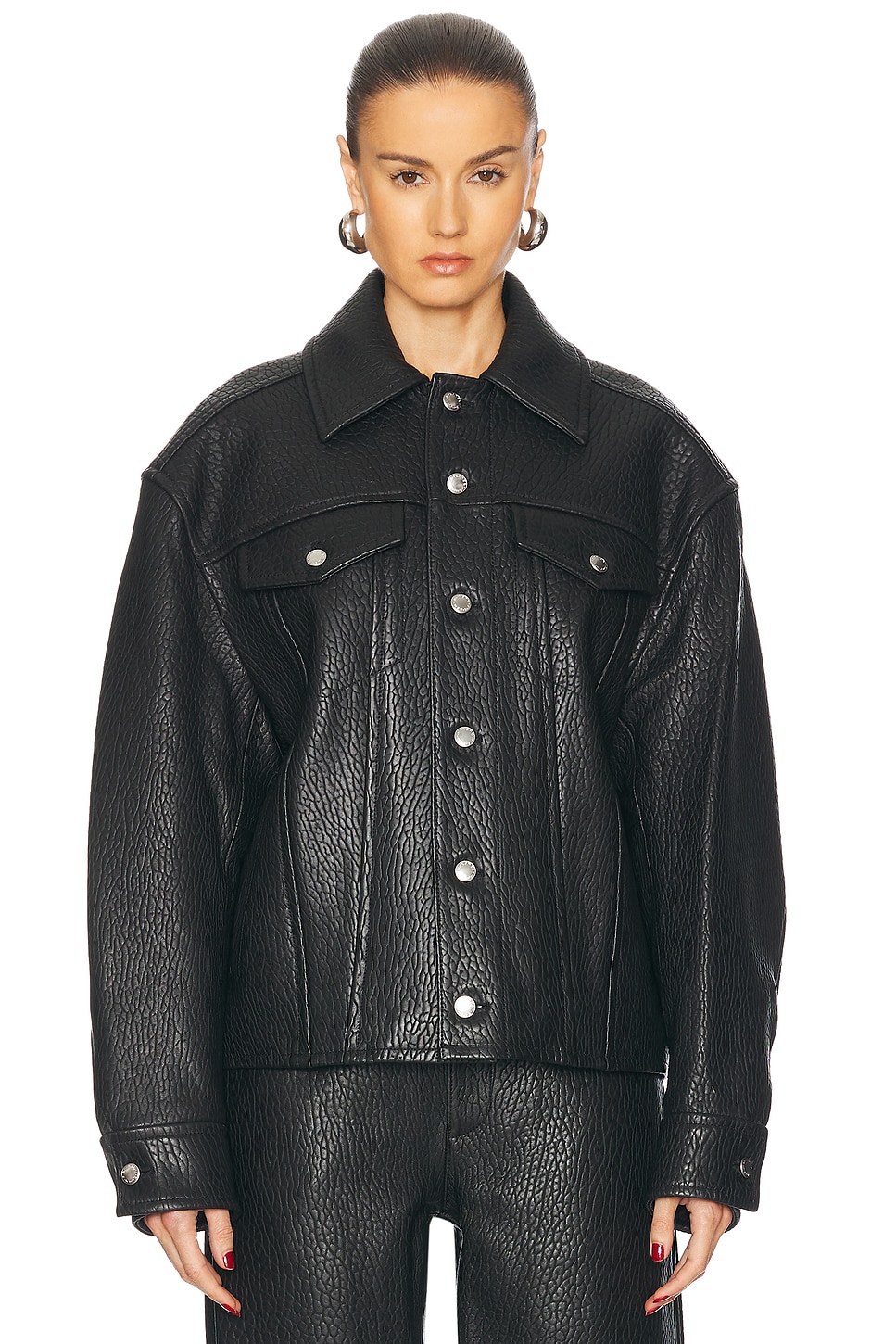 Shop Alexander Wang Oversized Curved Sleeve Trucker Jacket In Black