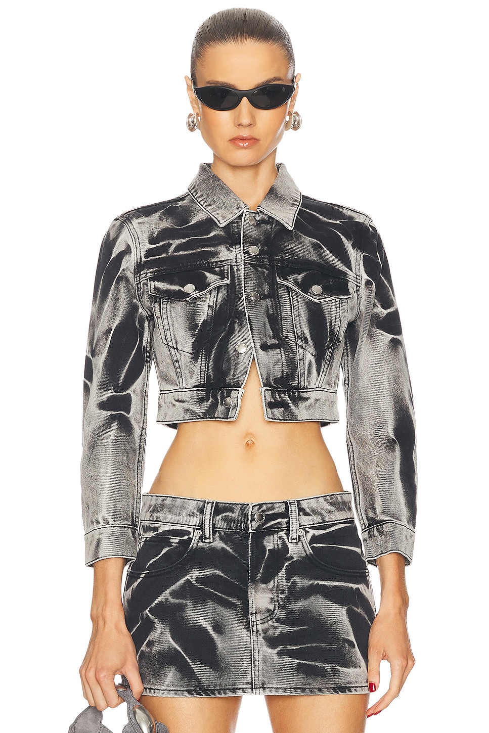 Image 1 of Alexander Wang Shrunken Trucker Jacket in Black Acid Crush