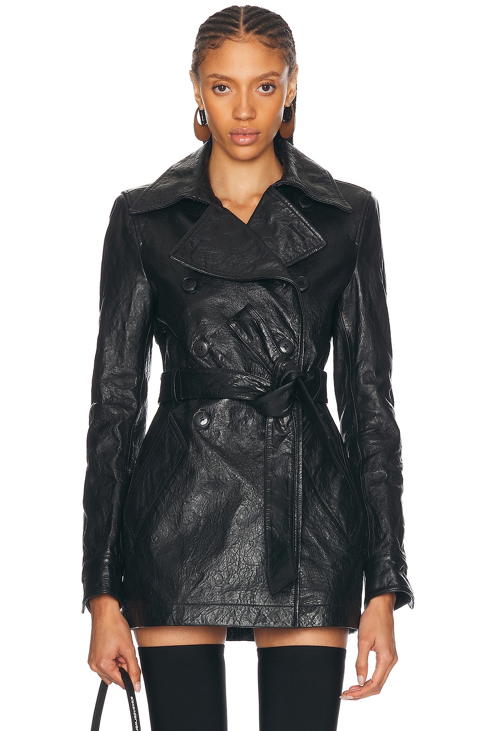 Alexander Wang Memory Leather Trench Coat In Black