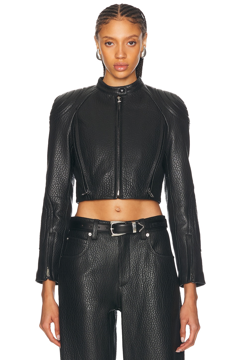 Cropped Moto Jacket in Black