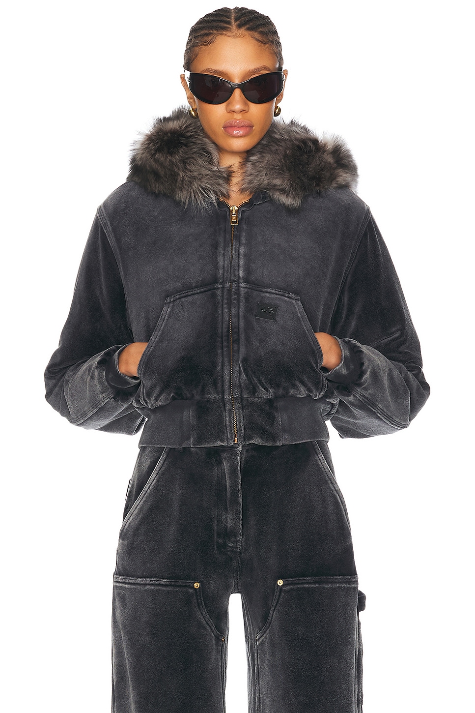 Image 1 of Alexander Wang Velour Workwear Jacket in Washed Slate