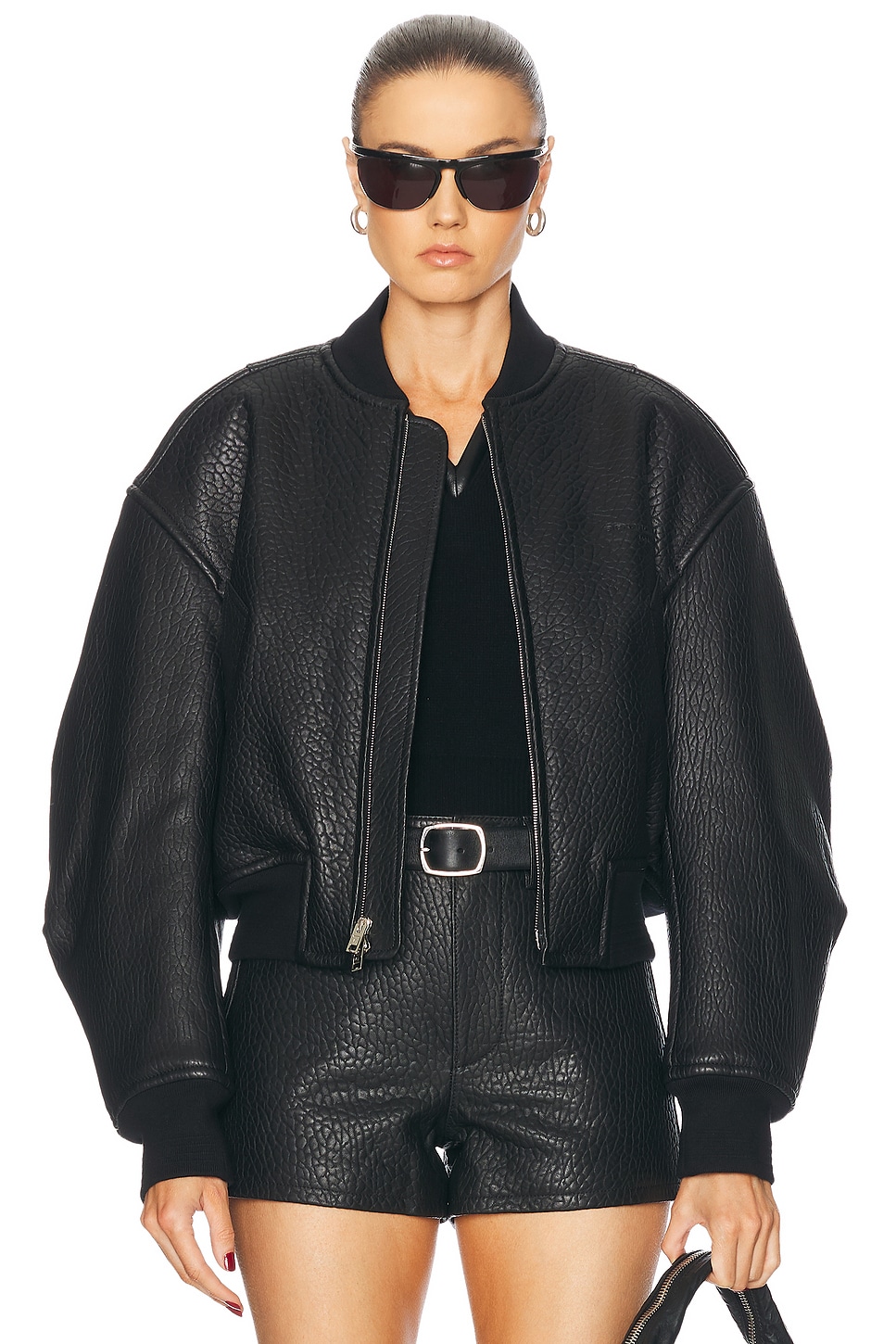 Cropped Bomber Jacket in Black