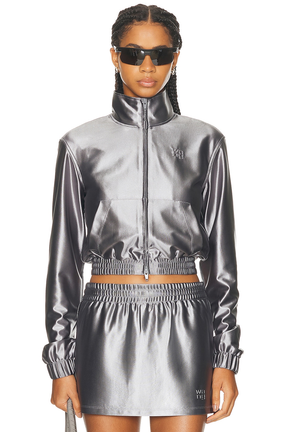Image 1 of Alexander Wang Shrunken Zip-up Jacket in Alloy