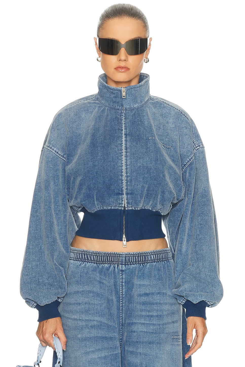 Image 1 of Alexander Wang Funnel Neck Jacket in Washed Light Blue