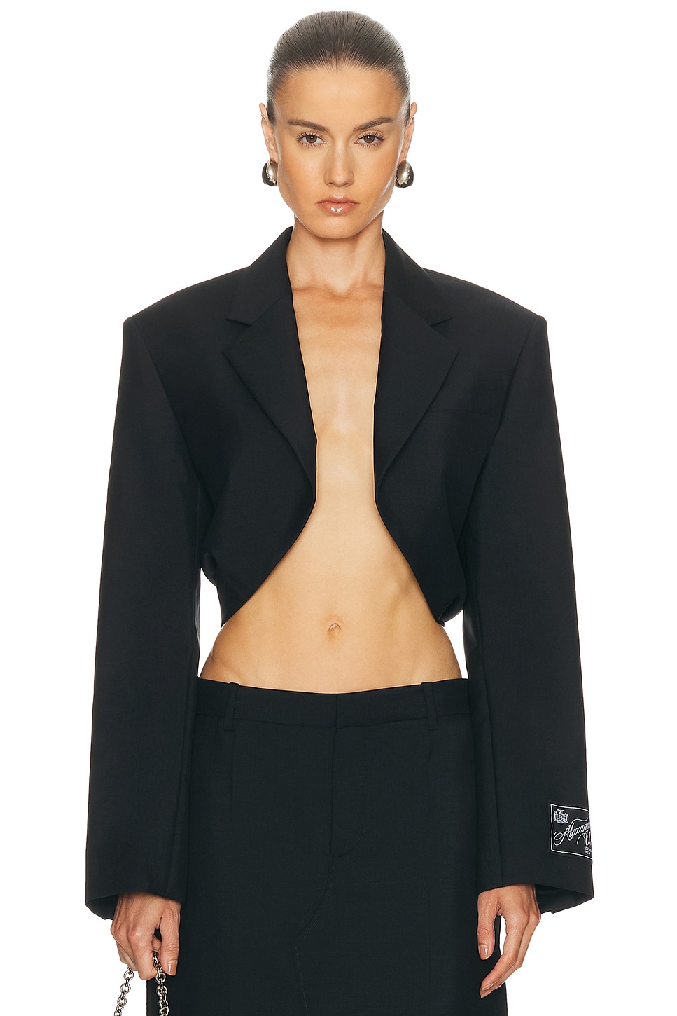 Image 1 of Alexander Wang Cropped Drape Back Blazer in Black