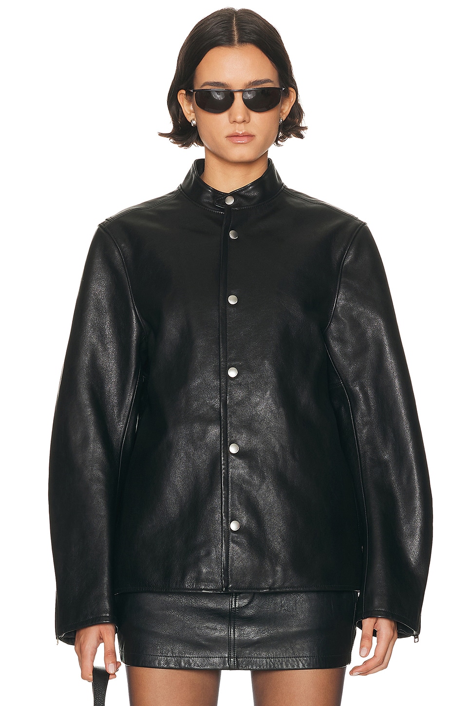 Image 1 of Alexander Wang Curved Sleeve Moto Jacket in Black