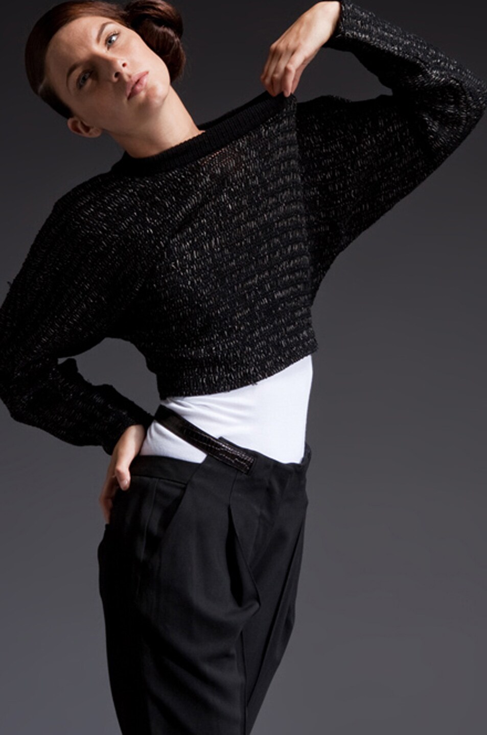 Image 1 of Alexander Wang Loop Cropped Sweater in Black