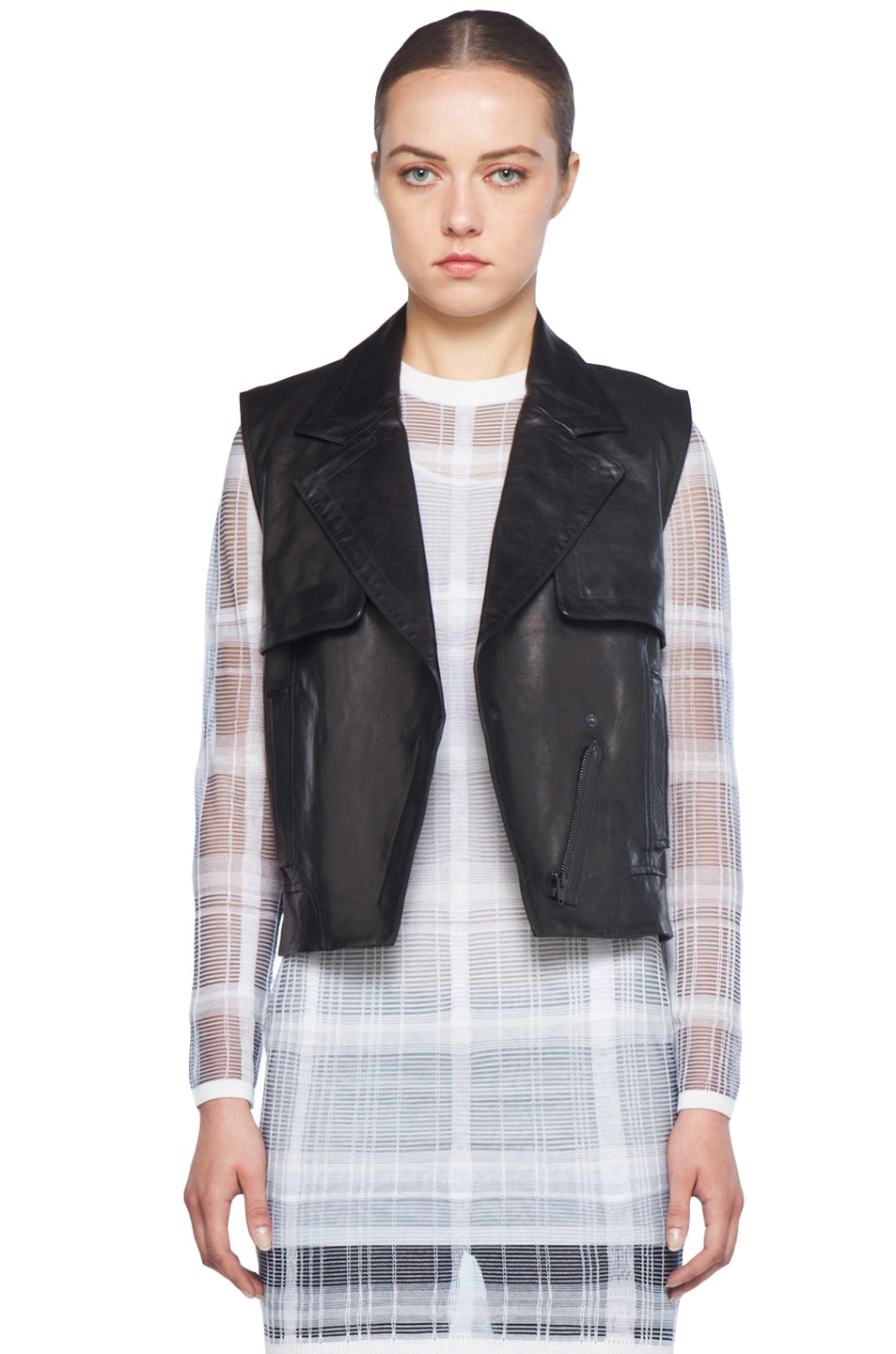 Image 1 of Alexander Wang Asymmetric Zip Leather Vest in Black