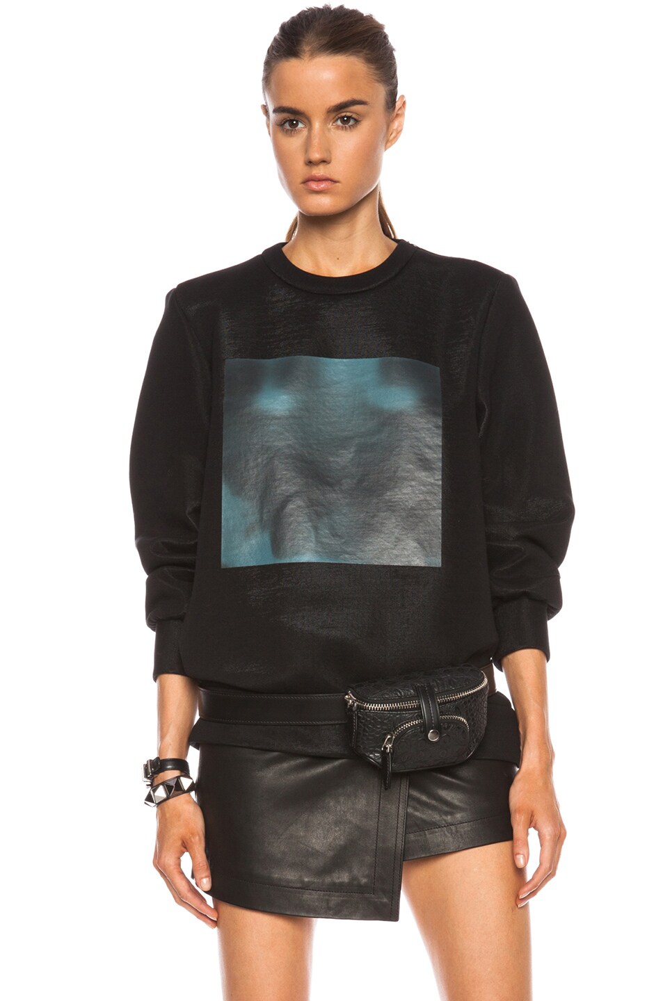Image 1 of Alexander Wang Oversized Thermo Reactive Cotton-Blend Sweatshirt in Poseidon