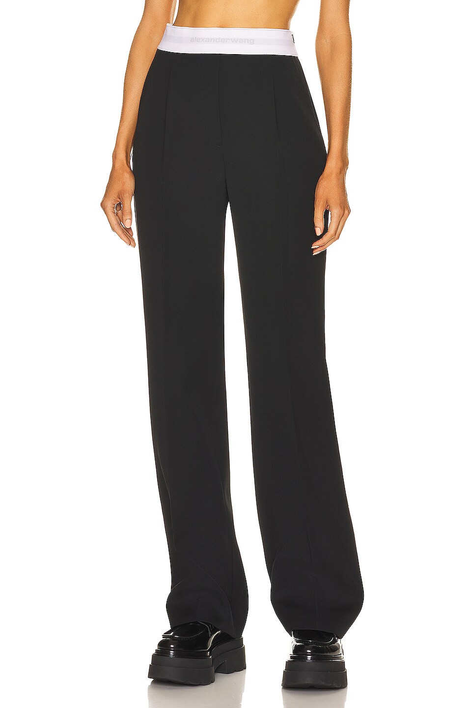 Image 1 of Alexander Wang Logo High Waisted Pleated Pant in Black