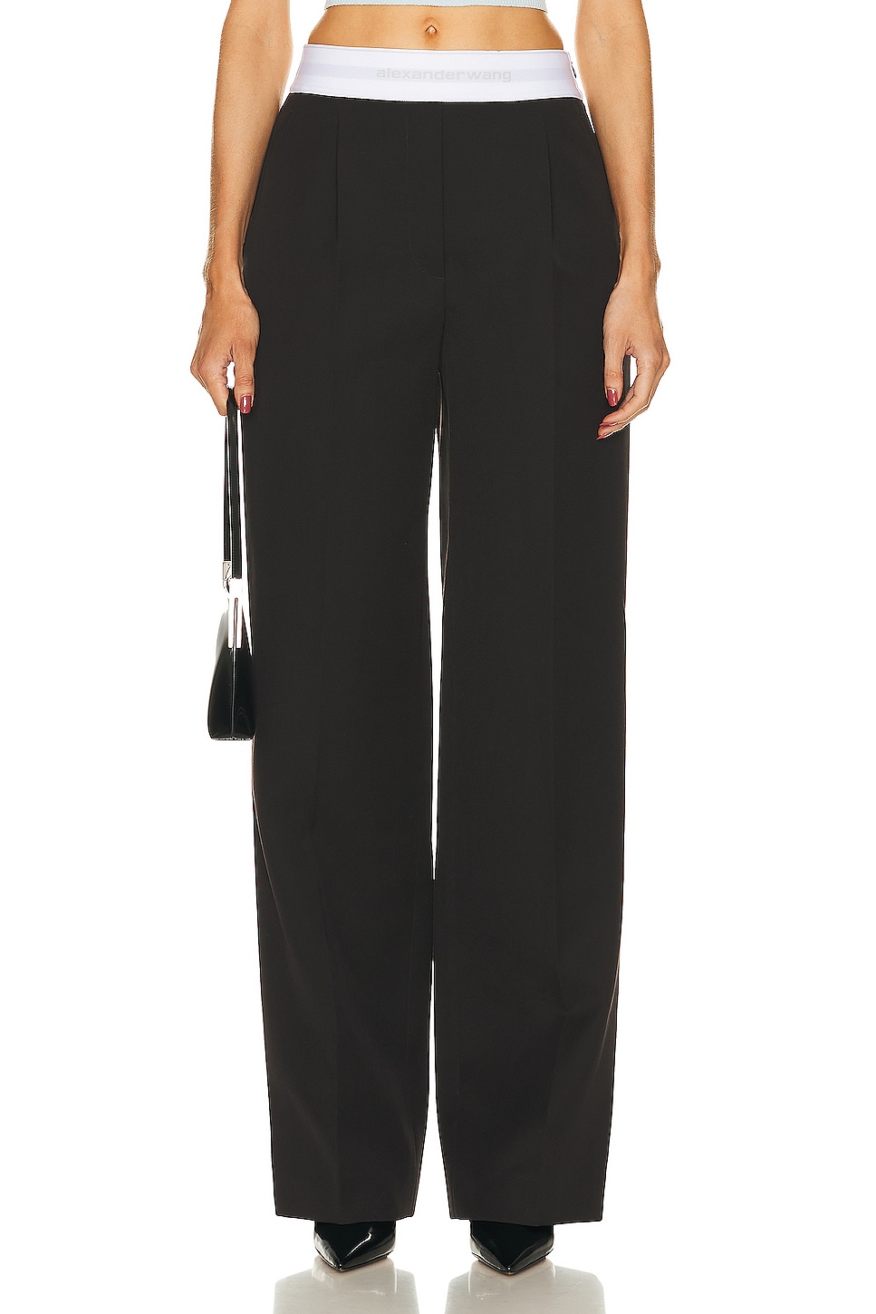 Image 1 of Alexander Wang High Waisted Pleated Trouser in Fig Brown