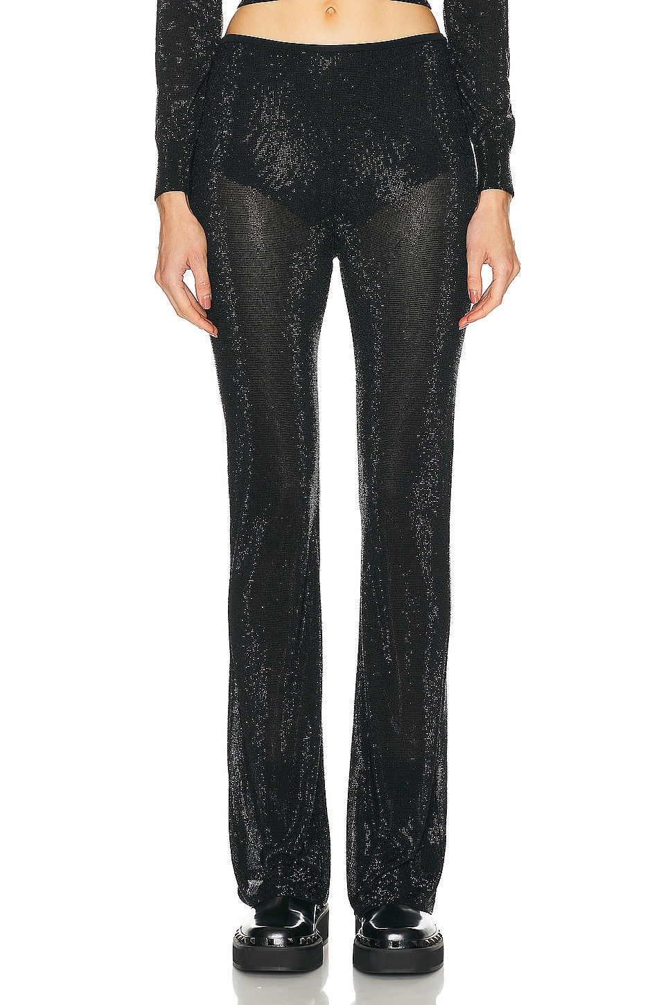 Image 1 of Alexander Wang Sheer Boot Leg Pant With Clear Bead Hotfix in Black