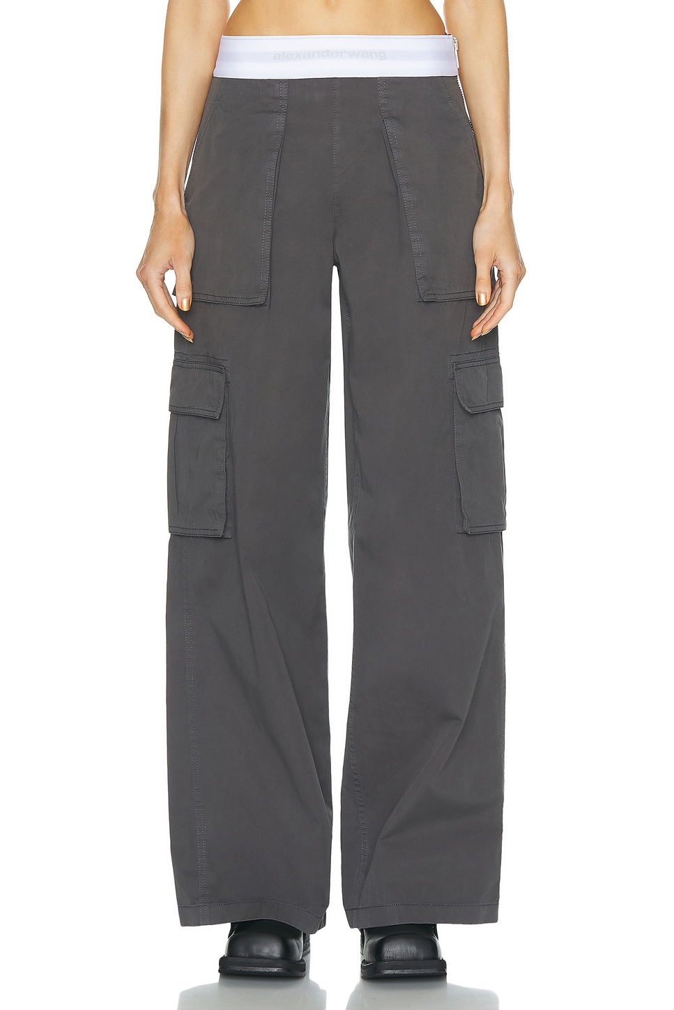 Image 1 of Alexander Wang Mid Rise Cargo Rave Pant in Off Black