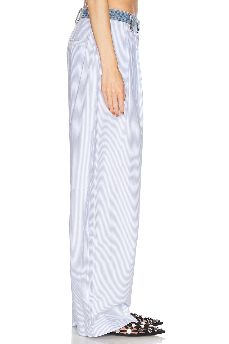 Alexander Wang Denim Waistband Pant In Oxford Blue & White