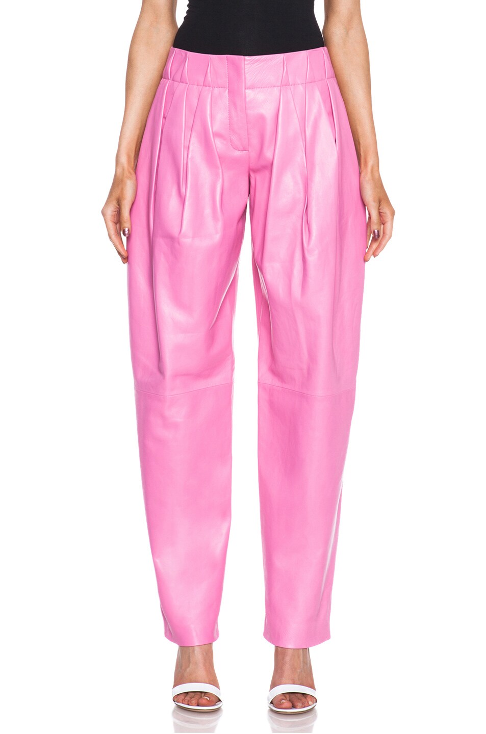 Image 1 of Alexander Wang Wide Cut Leather Trouser in Taffy