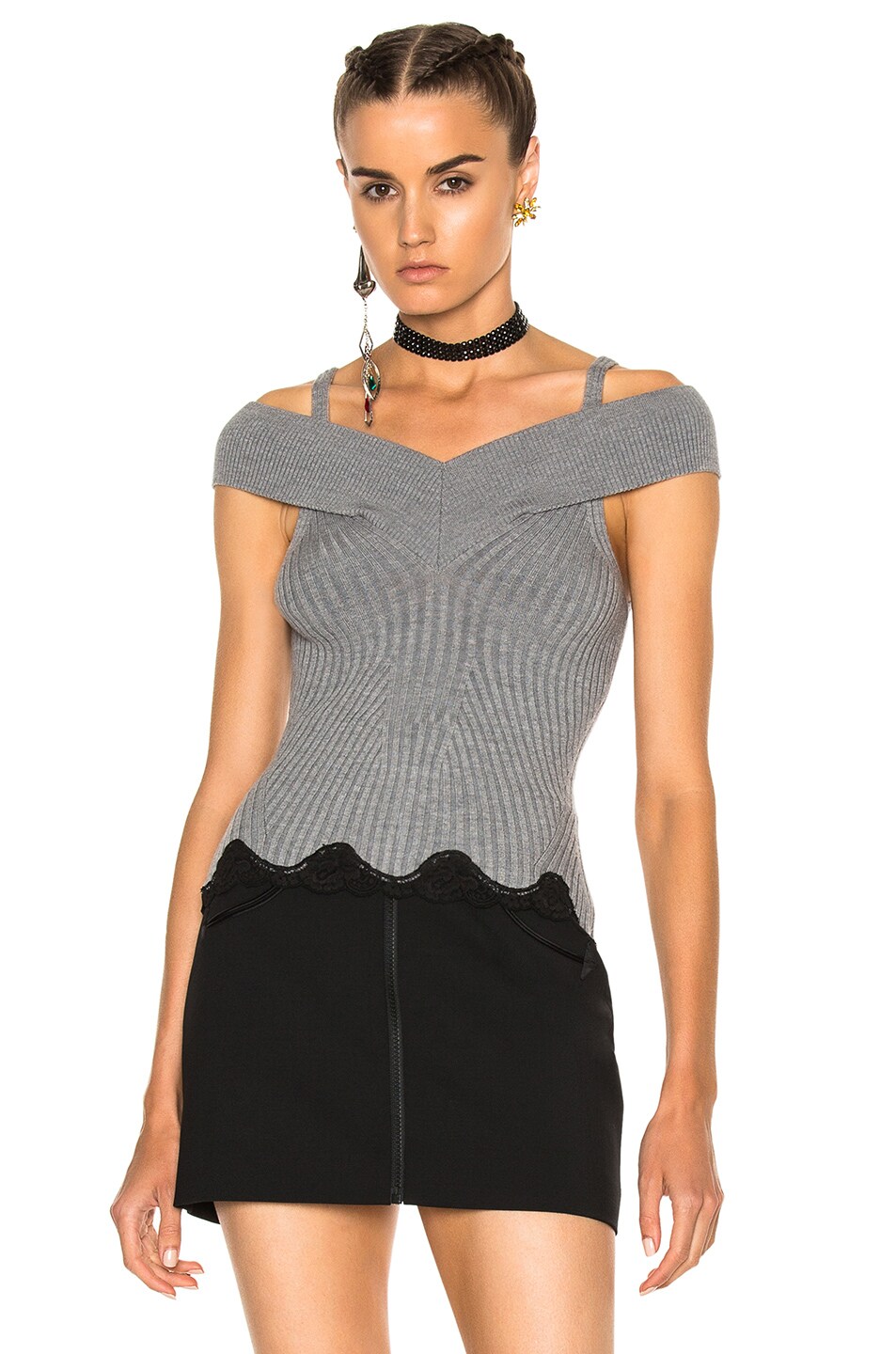 Image 1 of Alexander Wang Ribbed Knit Cropped Tank in Heather Gray