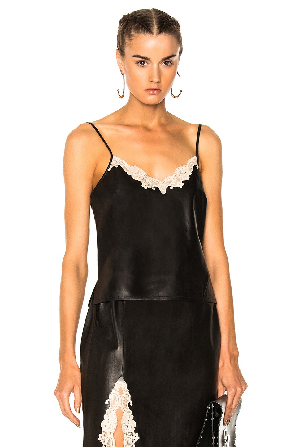 Image 1 of Alexander Wang Straight Cut Camisole Top with Lace in Onyx