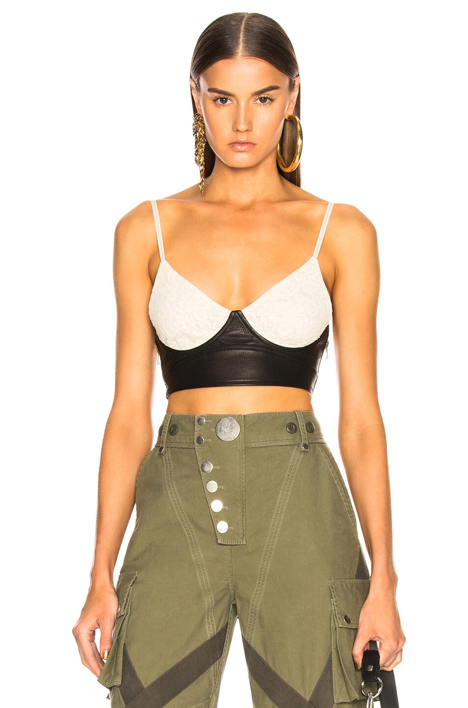 Image 1 of Alexander Wang Lace Bra with Leather in Ivory
