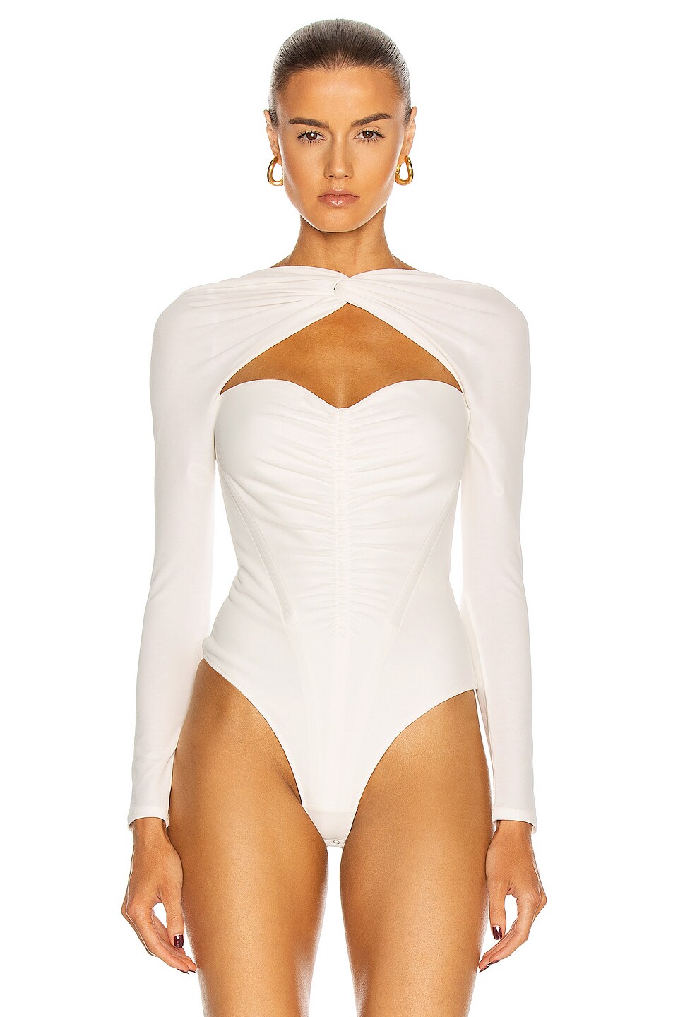 Alexander Wang Long Sleeve Boned Bodysuit In Ivory Fwrd