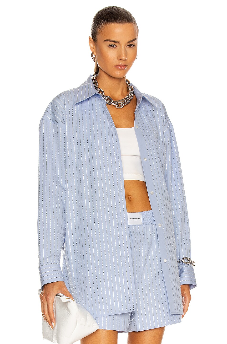 Image 1 of Alexander Wang Crystal Button Down Shirt in Oxford