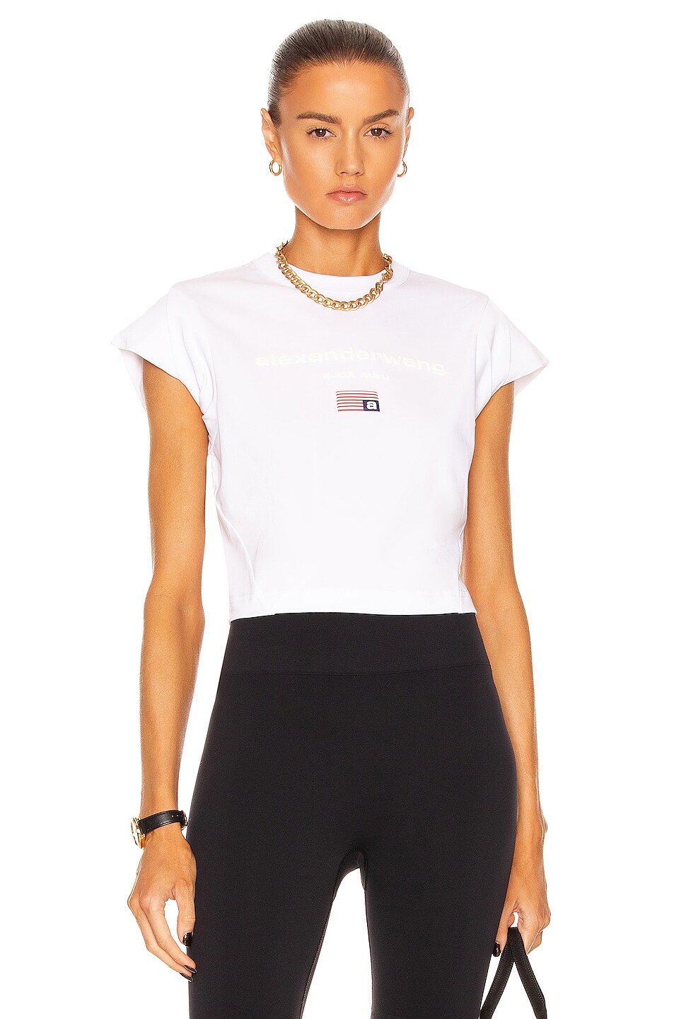 Image 1 of Alexander Wang Logo Cropped Tee in White