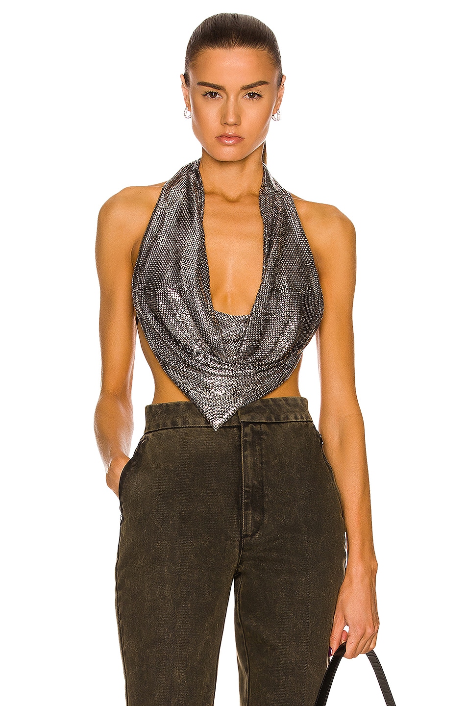 Image 1 of Alexander Wang Chainmail Cowl Top in Shiny Silver