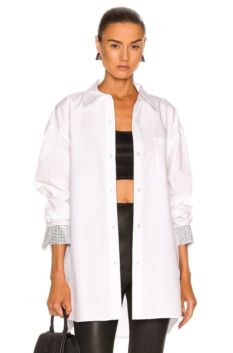 Image 1 of Alexander Wang Crystal Cuff Button Down Shirt in White