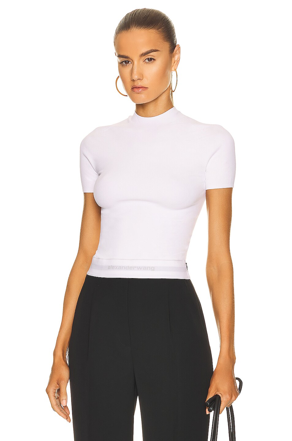 Image 1 of Alexander Wang Ribbed Crewneck Top in White