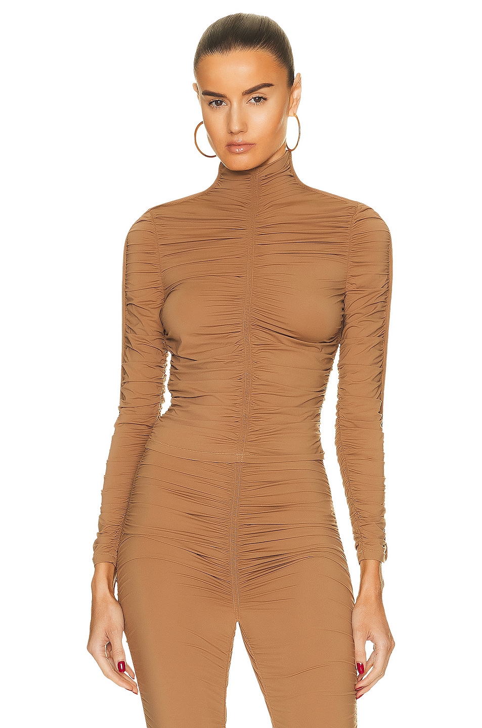 Image 1 of Alexander Wang Ruched Long Sleeve Turtleneck Top in Campfire