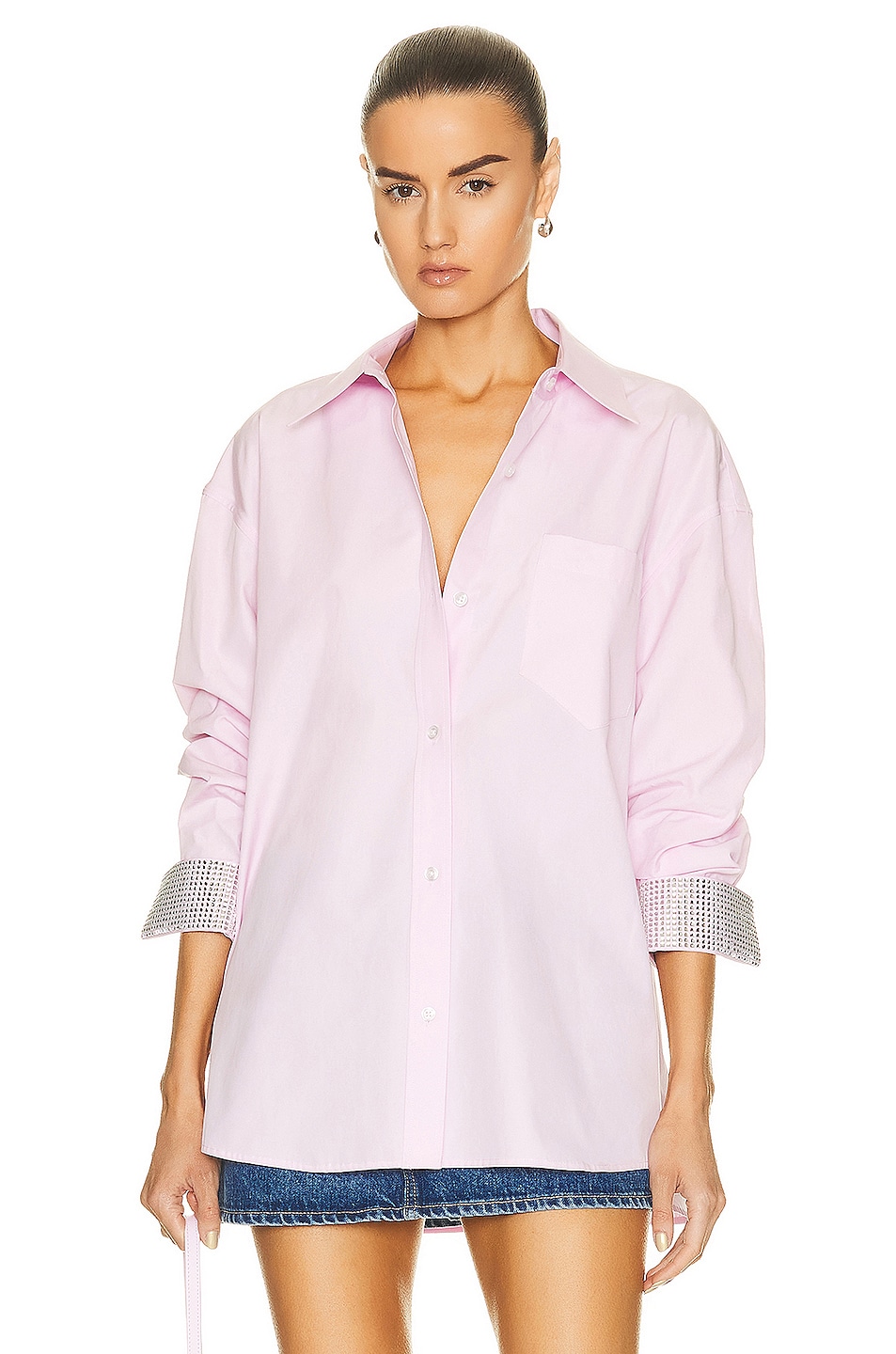 Image 1 of Alexander Wang Crystal Cuff Button Down Shirt in Light Pink