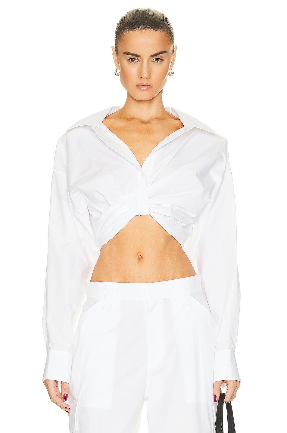 Image 1 of Alexander Wang Draped Cropped Shirt in Bright White