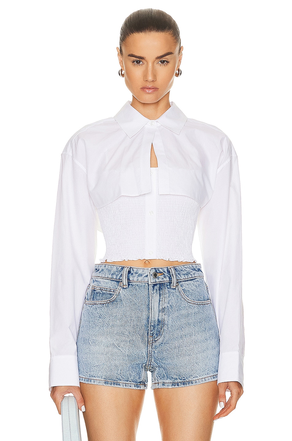 Image 1 of Alexander Wang Smocked Cami Overshirt Twinset in White