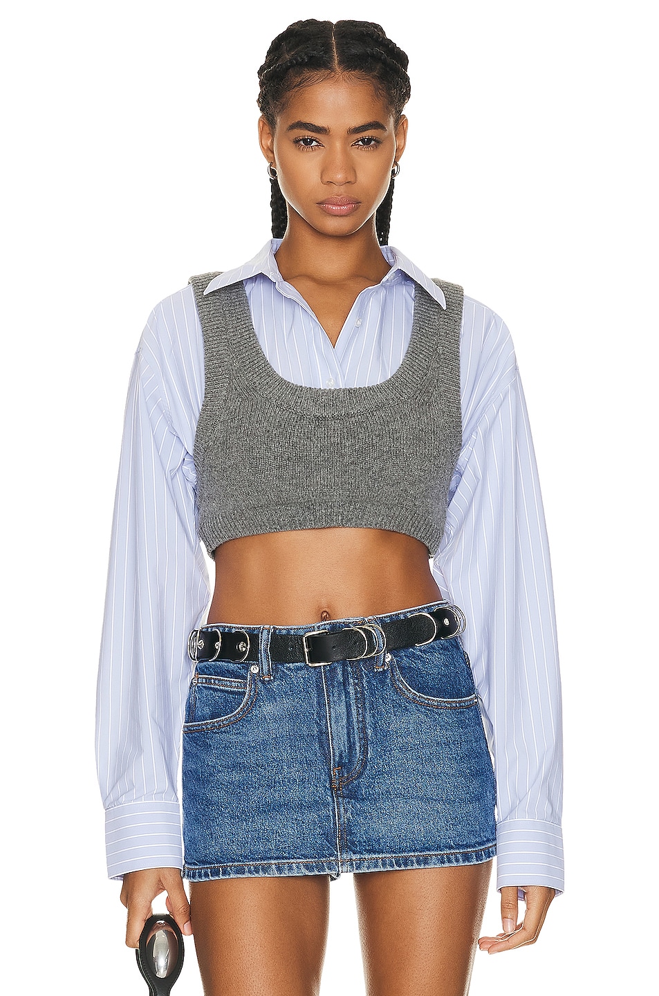 Image 1 of Alexander Wang Cropped Bilayer Top in Heather Grey