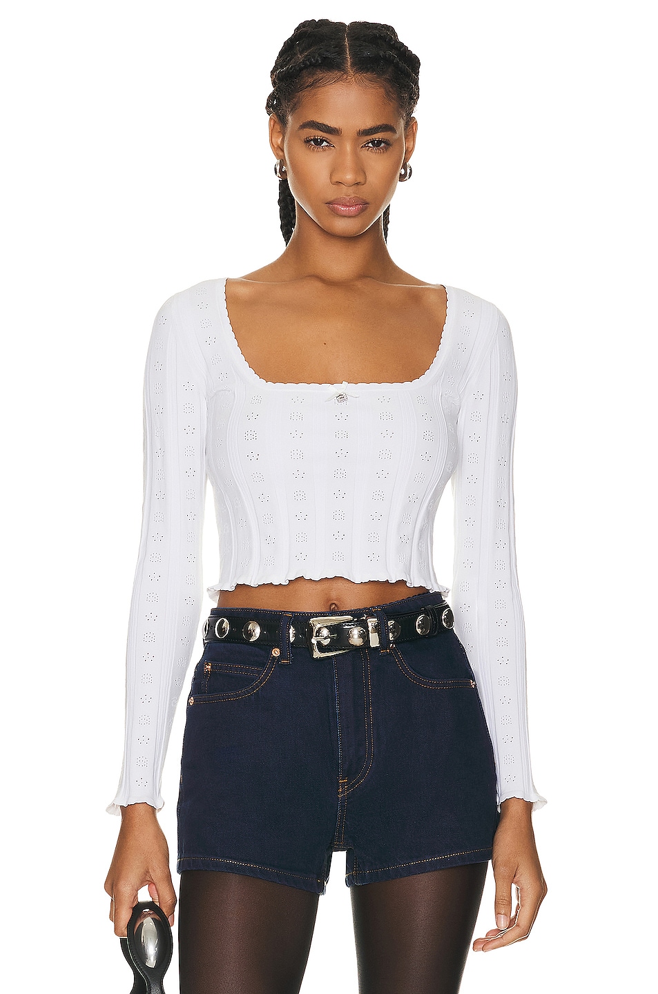 Image 1 of Alexander Wang Cropped Long Sleeve Top in Soft White