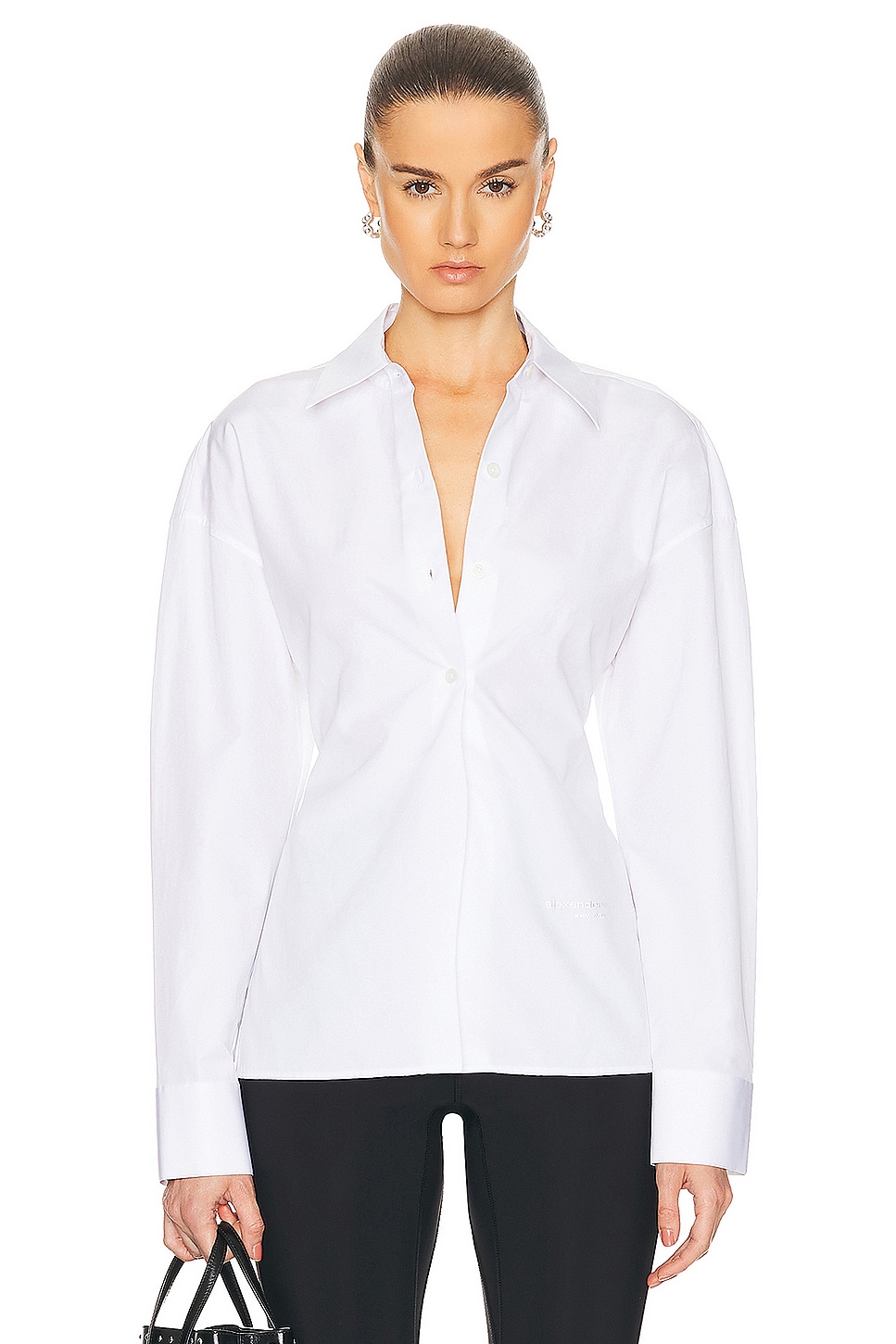 Image 1 of Alexander Wang Cinched Waist Shirt With Knit Combo in White