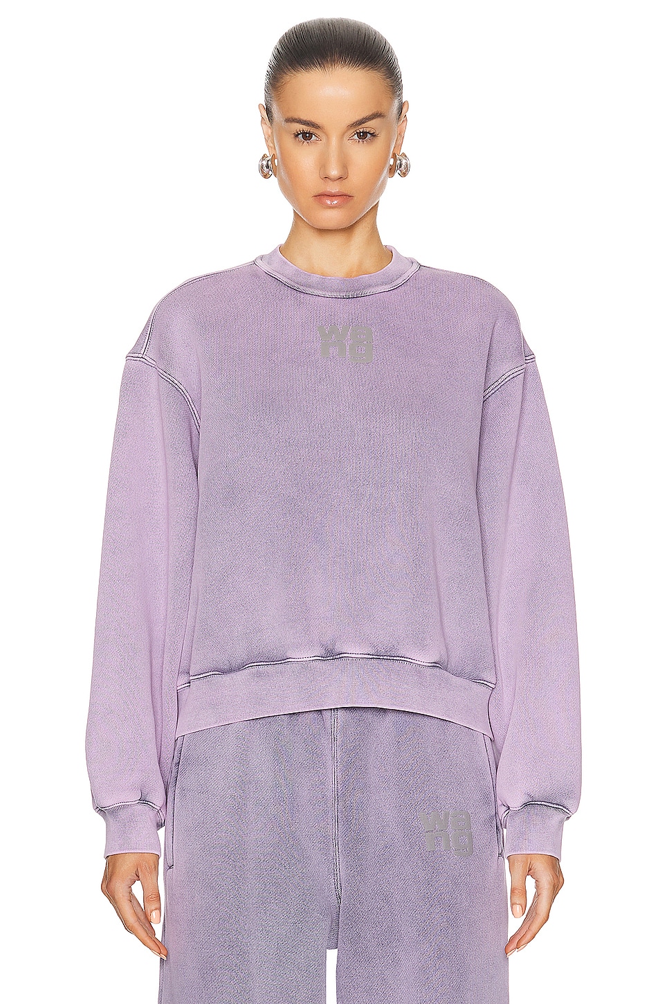 Image 1 of Alexander Wang Essential Terry Crew Sweatshirt in Acid Pink Lavender