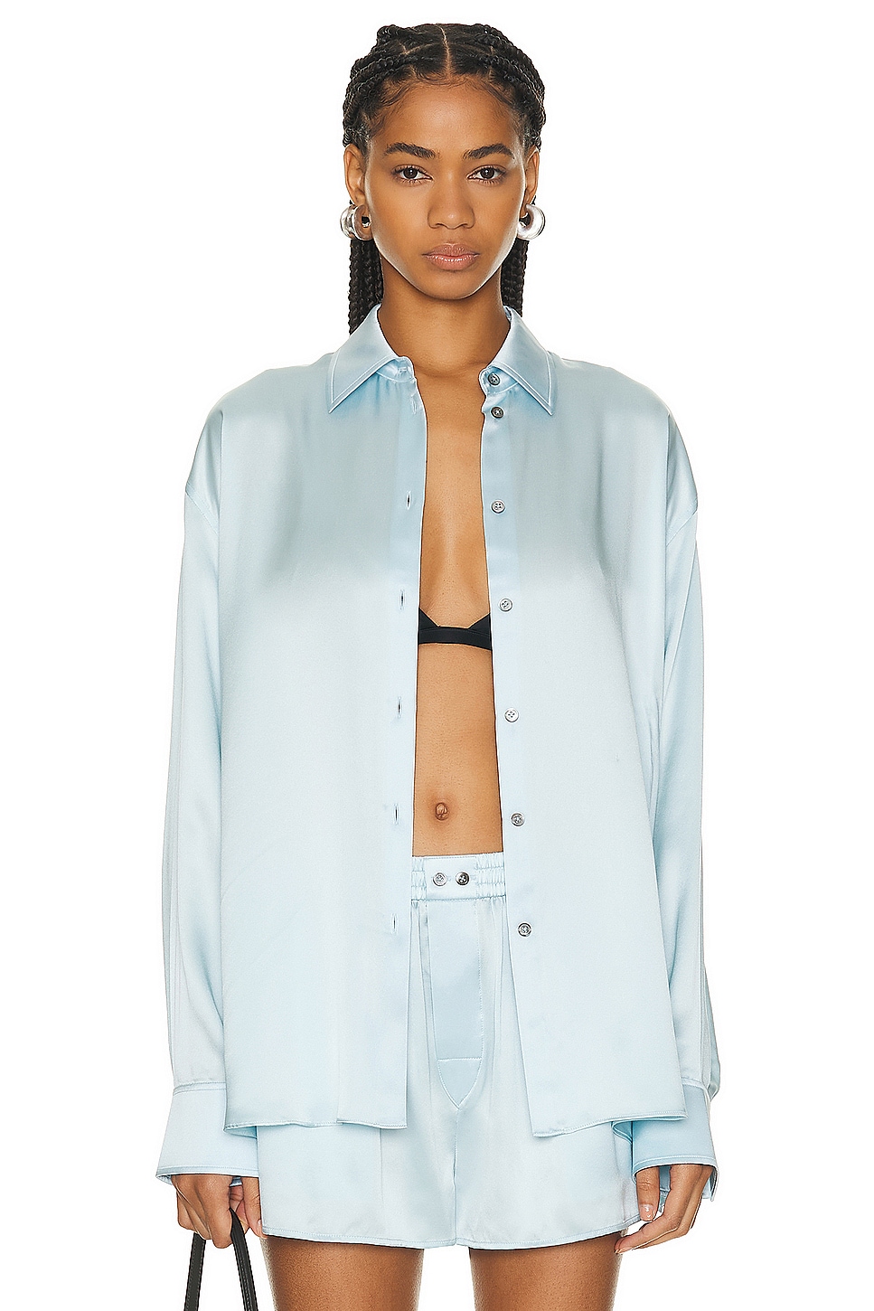 Image 1 of Alexander Wang Oversized Top W/ Tulle Cut Out Back Panel in Shine Blue