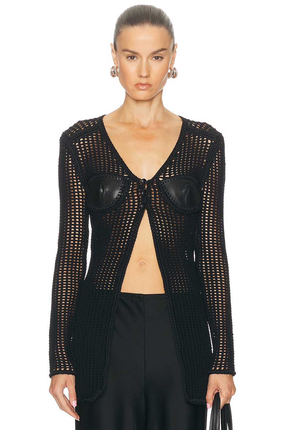 Alexander Wang Cardigan With Leather Bust In Black
