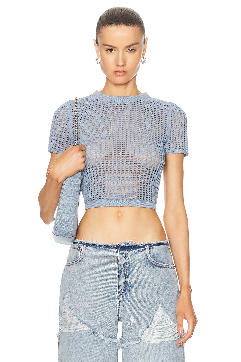 Cropped Crewneck Tee in Blue