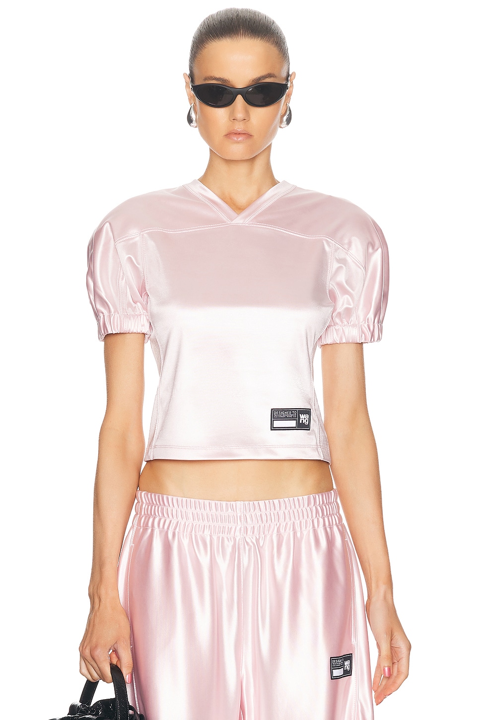 Image 1 of Alexander Wang Fitted Short Sleeve Football Jersey Top in Ballerina Pink