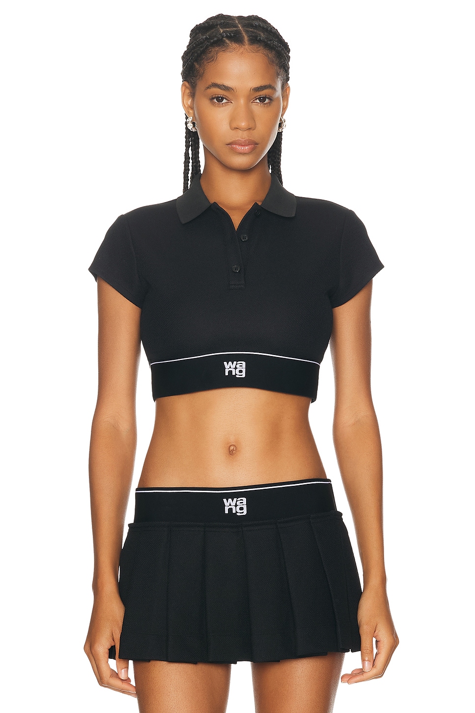 Shop Alexander Wang Cropped Polo Top In Black