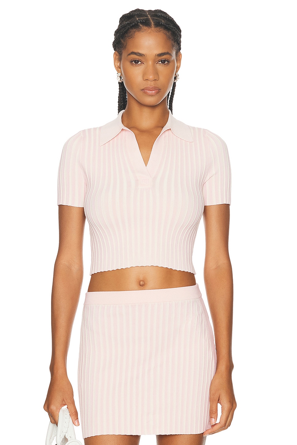 Image 1 of Alexander Wang Ribbed Polo Top in Ballerina Pink