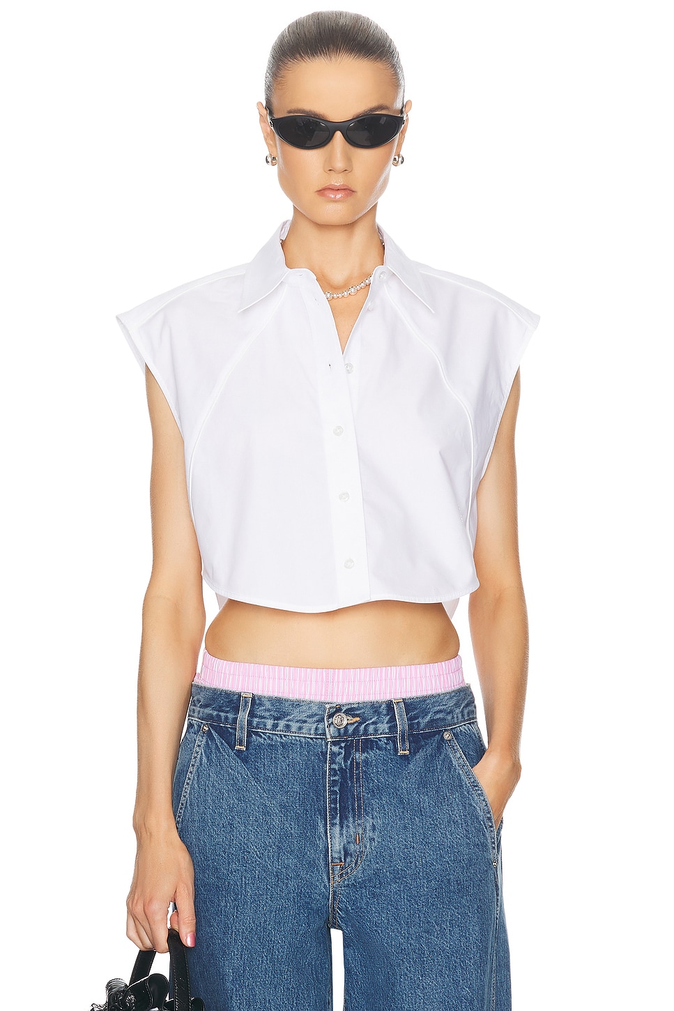 Image 1 of Alexander Wang Sleeveless Button Up Top in White